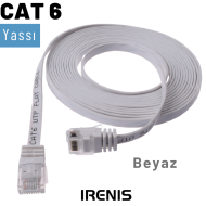 IRENIS CAT6 Yassı Ethernet Patch Kablo, 1 Metre, Beyaz