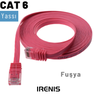 IRENIS CAT6 Yassı Ethernet Patch Kablo, 1 Metre, Fuşya