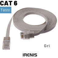 IRENIS CAT6 Yassı Ethernet Patch Kablo, 1 Metre, Gri