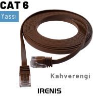 IRENIS CAT6 Yassı Ethernet Patch Kablo, 1 Metre, Kahverengi