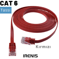 IRENIS CAT6 Yassı Ethernet Patch Kablo, 1 Metre, Kırmızı