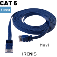 IRENIS CAT6 Yassı Ethernet Patch Kablo, 1 Metre, Mavi