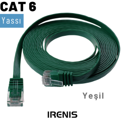 IRENIS CAT6 Yassı Ethernet Patch Kablo, 5 Metre, Yeşil