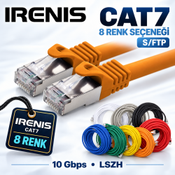 IRENIS CAT7 S/FTP Ethernet Patch Kablo, 25 cm–50 Metre arasında uzunluk seçenekleri, 8 farklı renk