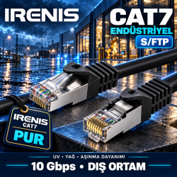 IRENIS CAT7 S/FTP PUR Endüstriyel Dış Ortam Kablosu, 15 cm–30 Metre arasında uzunluk seçenekleri