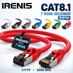 IRENIS CAT8 F/FTP LSZH Ethernet Patch Kablo, 25 cm–15 Metre arasında uzunluk seçenekleri, 7 farklı renk