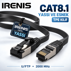 IRENIS CAT8 YASSI FTP LSNH Ethernet Patch Kablo, 25 cm–10 Metre arasında uzunluk seçenekleri