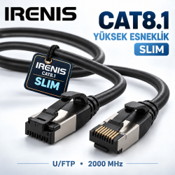 IRENIS CAT8 İNCE FTP LSNH Ethernet Patch Kablo, 25 cm–10 Metre arasında uzunluk seçenekleri