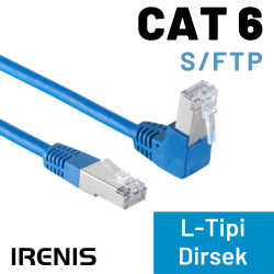 IRENIS CAT6 S/FTP 90° Dirsek Kablo, 1 Metre, Mavi